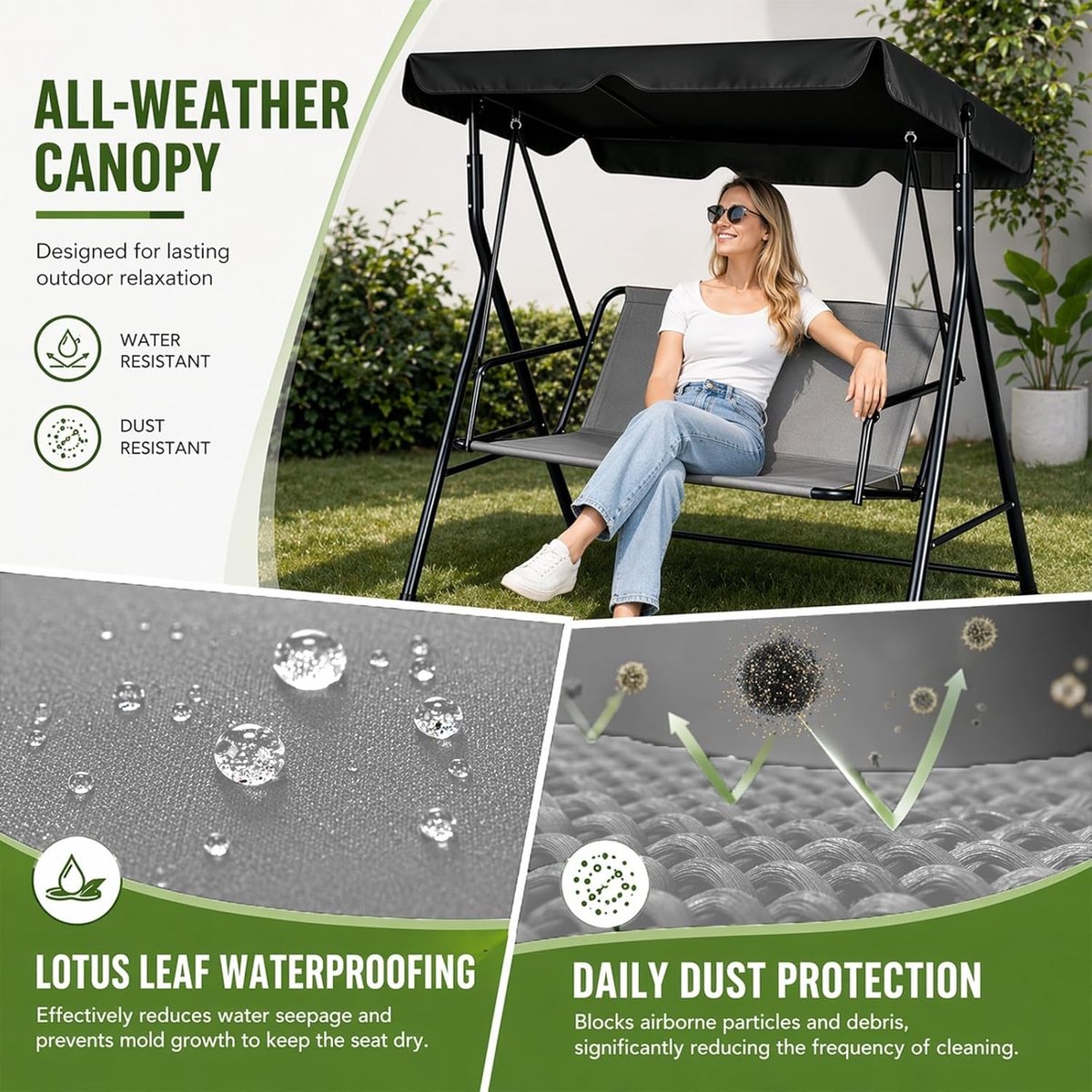 Vervangende hoes voor schommelbank van 900D Oxford-stof, waterdicht en duurzaam, ideaal voor tuin en terras, geschikt voor 2- of 3-zits schommelbanken (grijs, 115 x 48 x 48 cm)