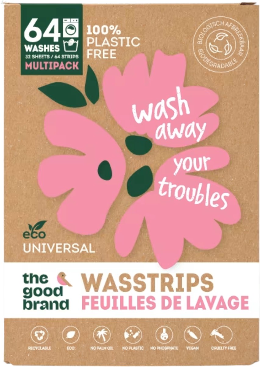 Bol.com The Good Brand Wasstrips Spring Breeze 64 st - plasticvrij, palmolievrij, fosfaatvrij, hypoallergeen, zonder parabenen, ... aanbieding