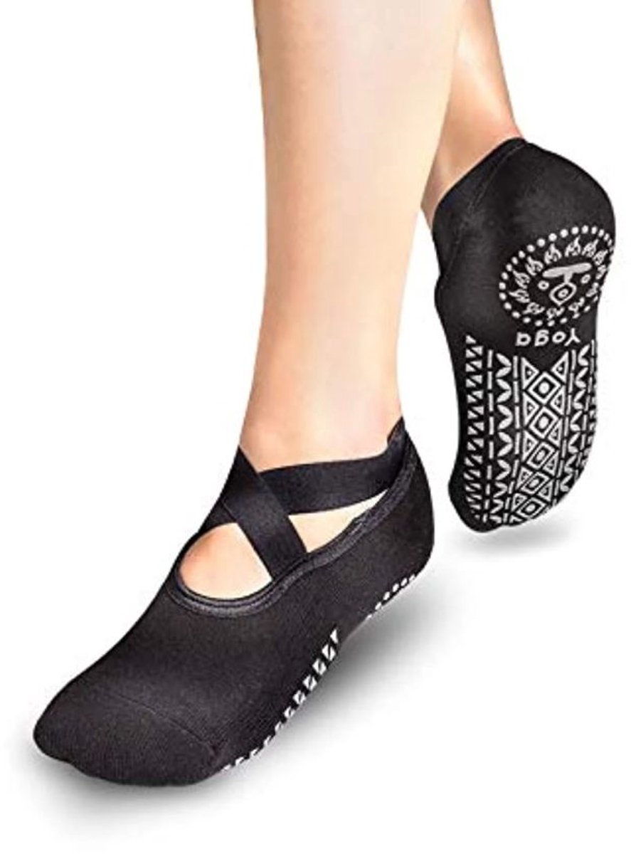 Yogasokken - Sportsokken - Anti slip sokken - Pilates - Teensokken - Gripsokken - Antislip - Fitness socks - Tegen uitglijden - Maat 36-40 - Zwart - Jonyx