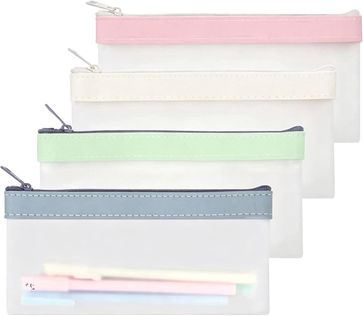 Grote transparante etui voor pennen en make-up, 4 kleuren, ideaal voor school, reizen en kantoor, ruime ritssluiting en praktische indeling