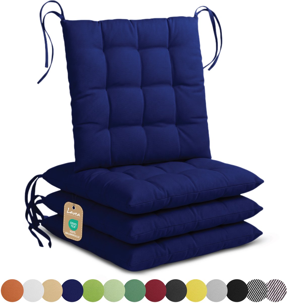 Lavea® Stoelkussens 40x40 cm, Set van 4 – Zitkussen & Stoelpads voor Binnen en Buiten – Comfortabel, Wasbaar en Duurzaam – Marineblauw