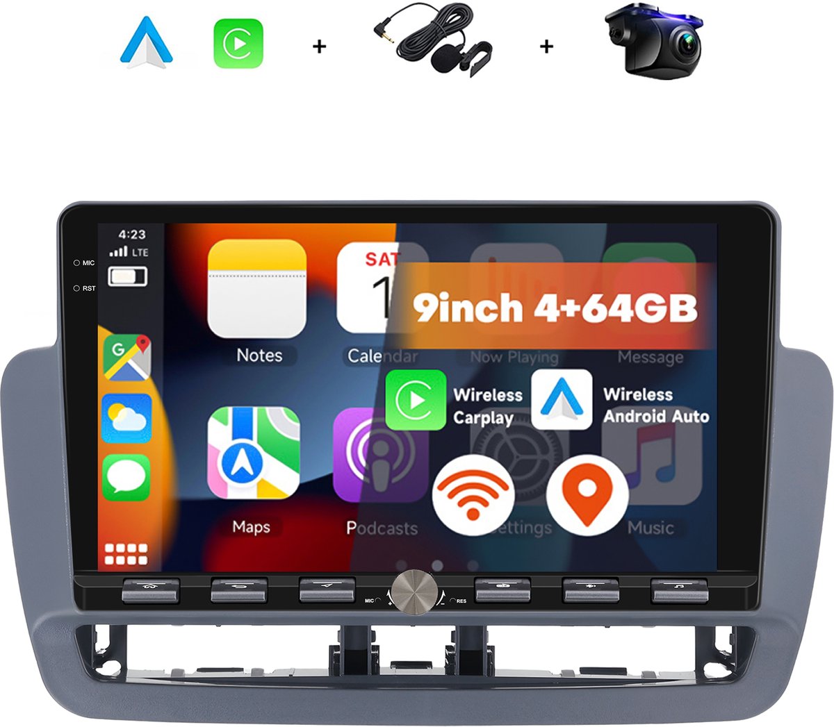 Boscer 2 Din Autoradio - Geschikt voor Seat Ibiza (2012-2015) - Draadloos Apple CarPlay & Android Auto - Vernieuwd Bedieningspaneel - 9 Inch HD Touchscreen - WiFi, Bluetooth & USB - Achteruitrijcamera & Microfoon
