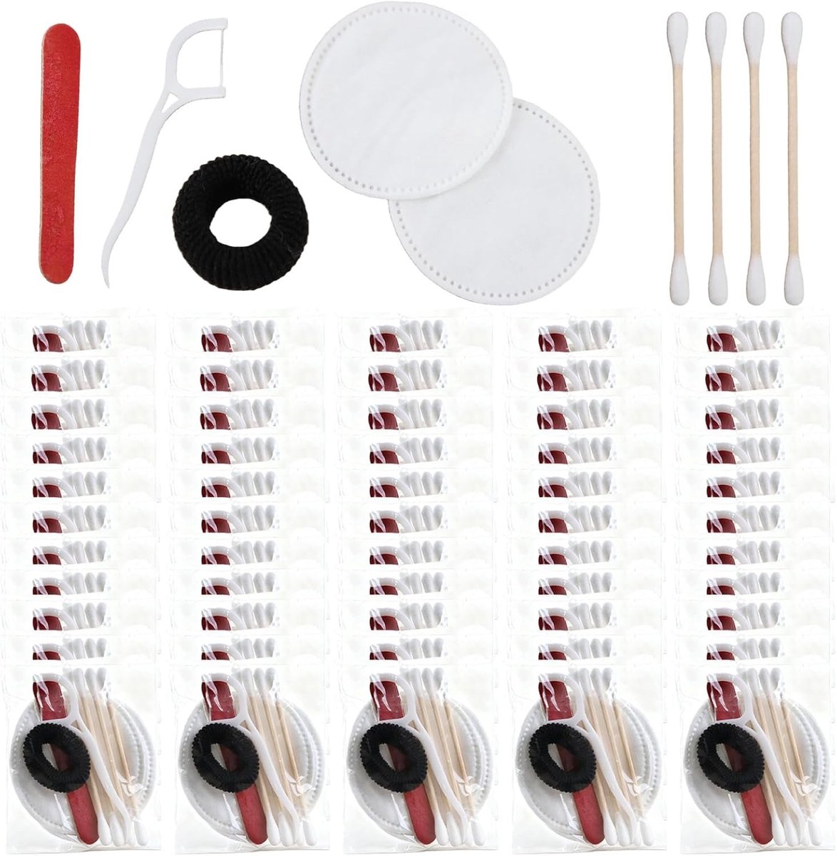 100 stuks Hotel Vanity Set met toiletartikelen voor reizen en dagelijks gebruik, individueel verpakt, inclusief wattenschijfjes en wattenstaafjes voor optimale hygiëne en comfort