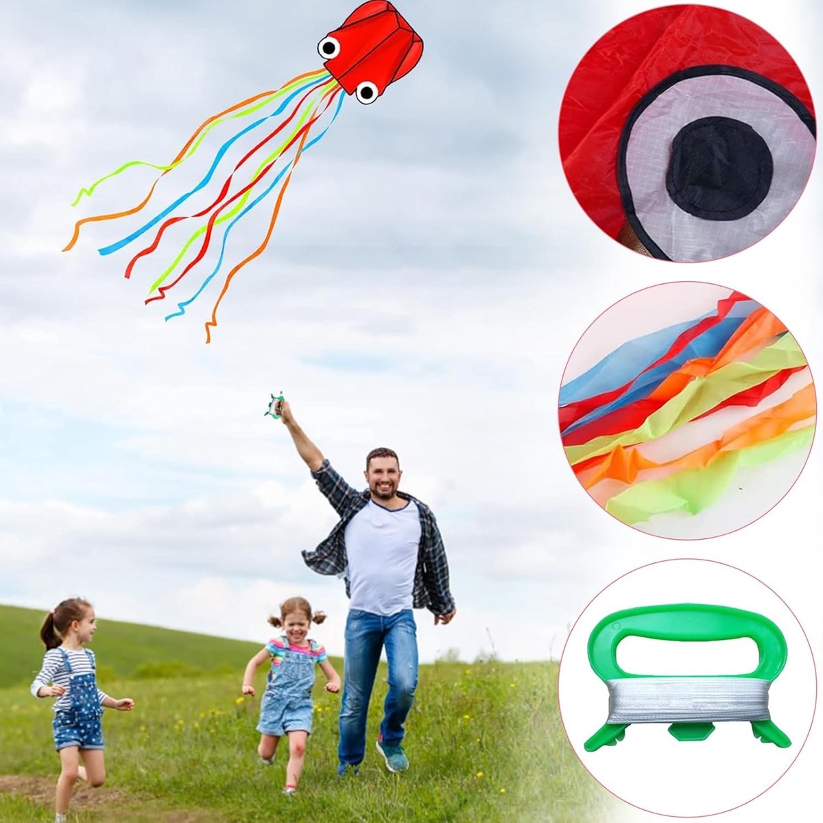 Grote Octopus vlieger met 100 meter lijn, eenvoudig te besturen, perfect voor jongens, meisjes en volwassenen