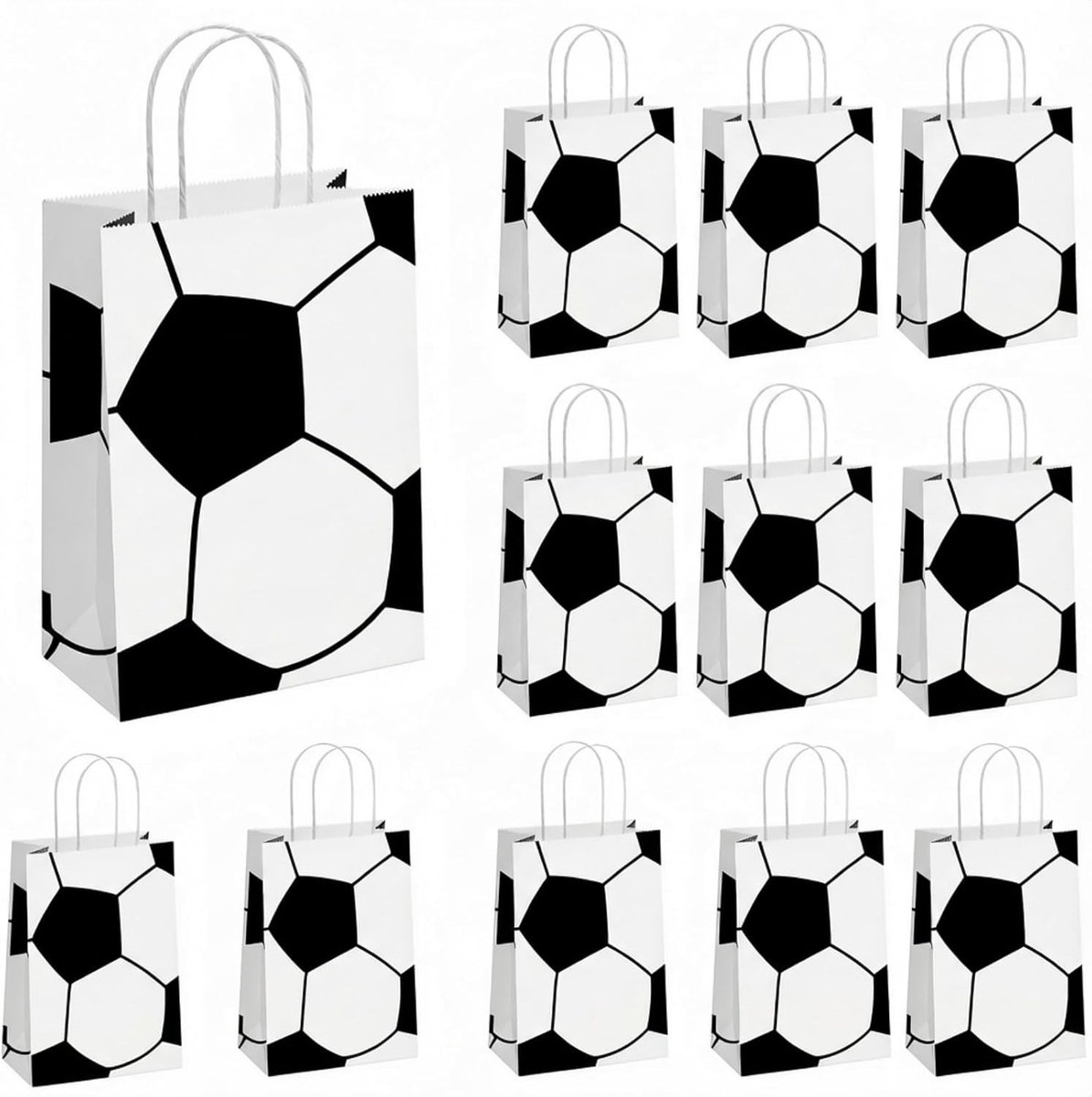 Voetbalfeestzakjes met handvat, cadeauzakjes voor kinderverjaardagen, kraftpapier geschenkzakjes, feestaccessoires voor sportliefhebbers en verjaardagsfeesten