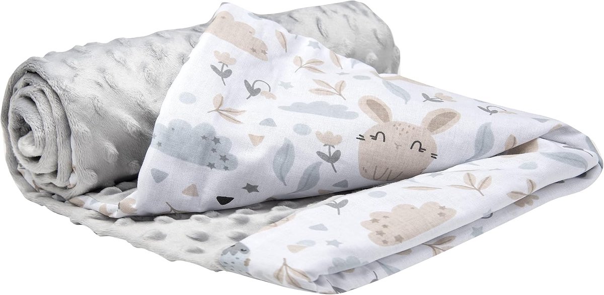 Thijox - Baby deken 100% Katoen 75x100cm Multifunctioneel Dubbelzijdig Zacht en Delicaat met Minky voor Alle Seizoenen