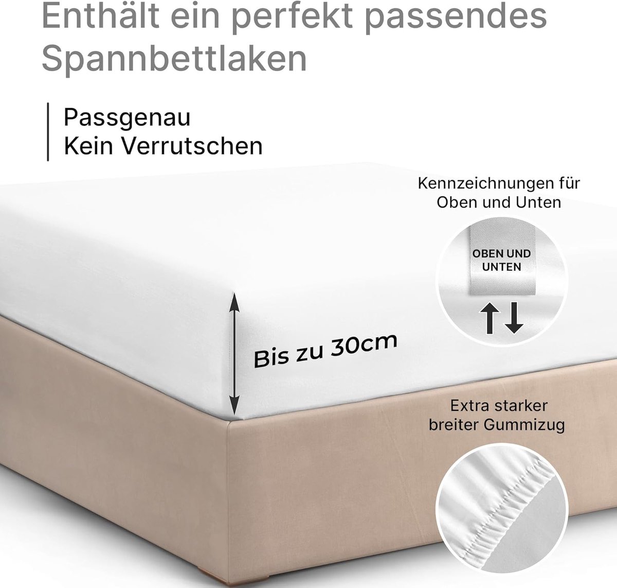 SnelShoppen - Fitted Sheet 180x200 cm - 100% Katoen - Geschikt voor Matrassen tot 30 cm Hoog - Premium 400 Draadcount - OEKO-TEX Gecertificeerd - Witt