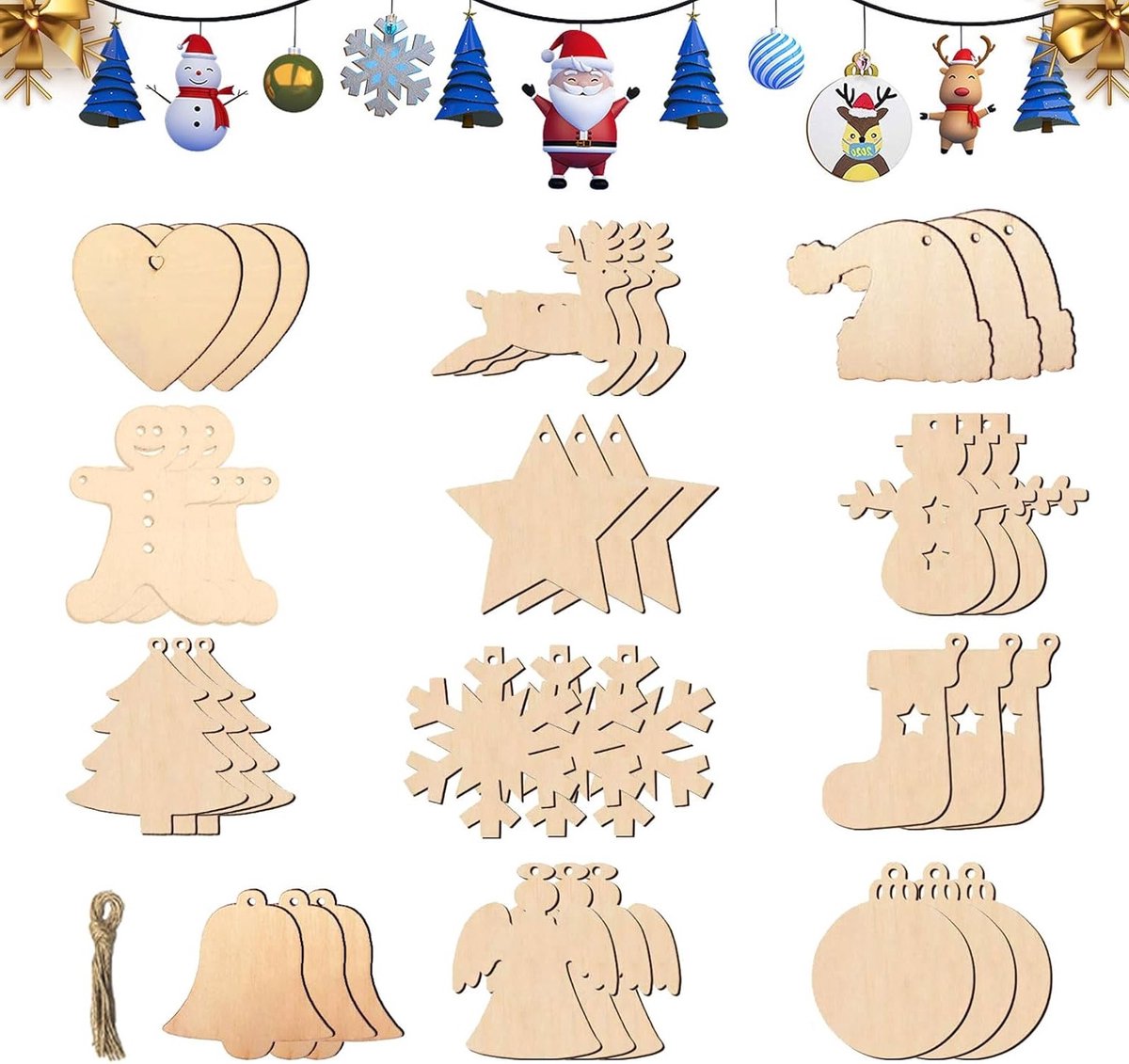 Houten Kerstdecoratie: 86 Stuks Kersthangertjes, Ornamenten voor de Kerstboom, DIY Houten Schijven en Engelen