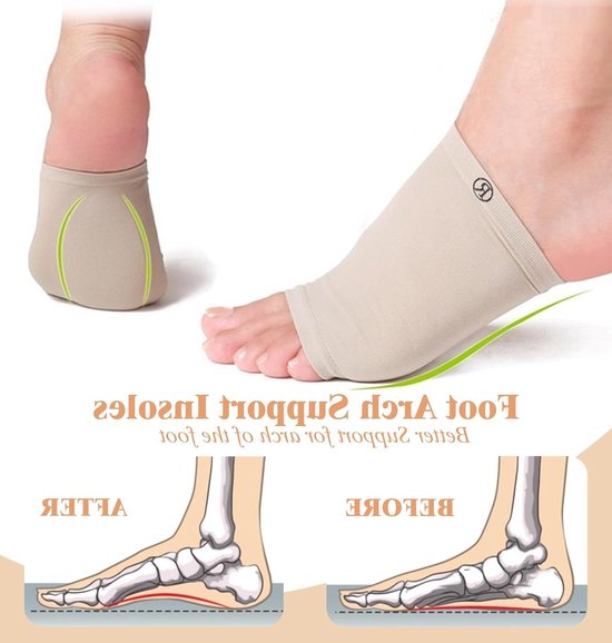 Ondersteunende Sokken voor Plantenfasciitis, Zachte Siliconen Steunen met Kussens, Verlichting van Voet- en Hakpijn bij Vlakke Voeten en Verzonken Voetboog — afbeelding 5