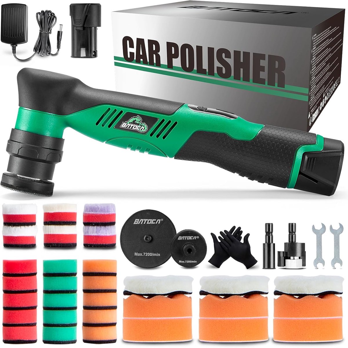 SnelShoppen - Snoerloze Mini Auto Polijstmachine Roterende & Orbitale Buffer met 12V 2.0Ah Batterij, 6 Snelheden 2000-5500RPM, 25mm/75mm Polijstkussen