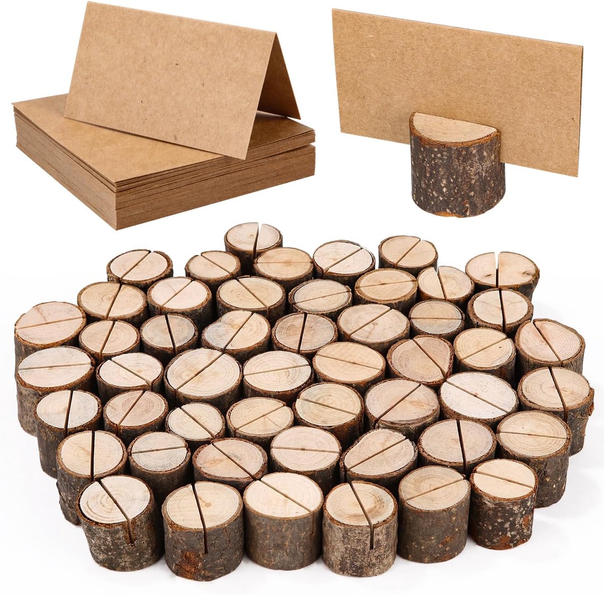SnelShoppen - Cilindrische Kaarthouders Hout 50 stuks - Stabiele Tafelkaarthouder, Fotohouder, Menukaarthouder, Ansichtkaarthouder voor Bruiloft, Verj