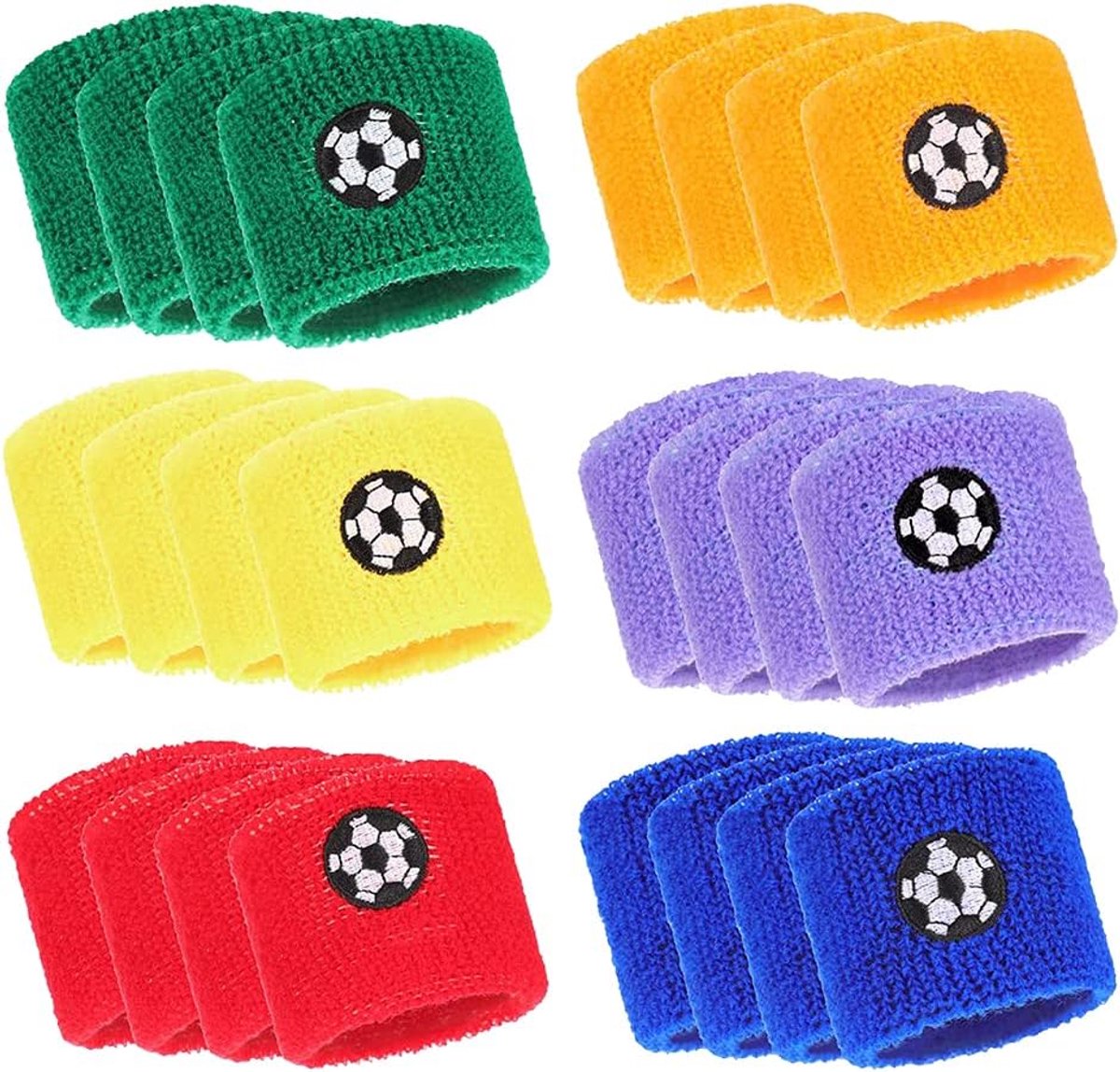 SnelShoppen - 24 Kleurige Absorberende Sportpolsbanden voor Kinderen, Ademend en Zweetabsorberend, Ideaal voor Fitness, Voetbal, Basketbal en Hardlope