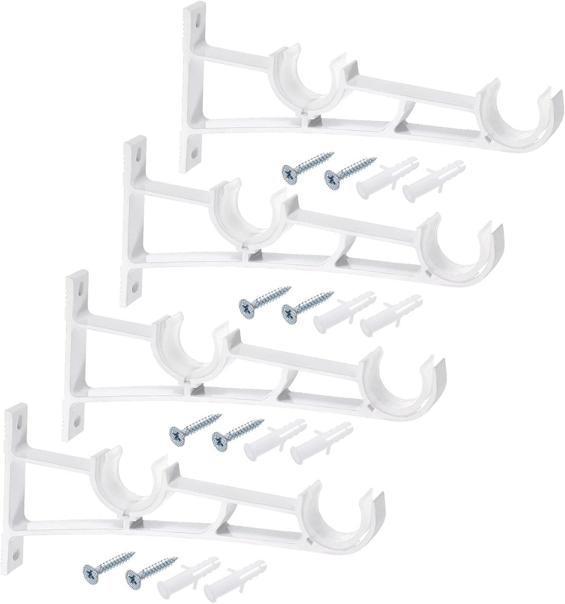 SnelShoppen - 4 Stuks Dubbele Gordijnroede Steunen - Aluminium Legering - Voor 0.8-1 Inch Gordijnroedes - Wit - Perfect voor Woonkamer en Slaapkamer