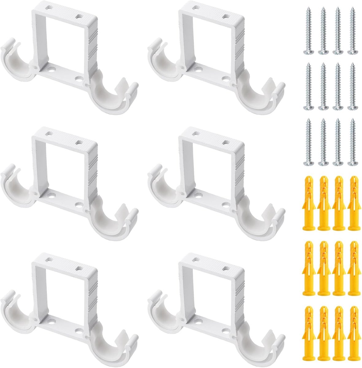 Gordijnroedebeugels 6 stuks voor plafondmontage - dubbele gordijnroedehouders - 23 mm-27 mm gordijnroede - wit