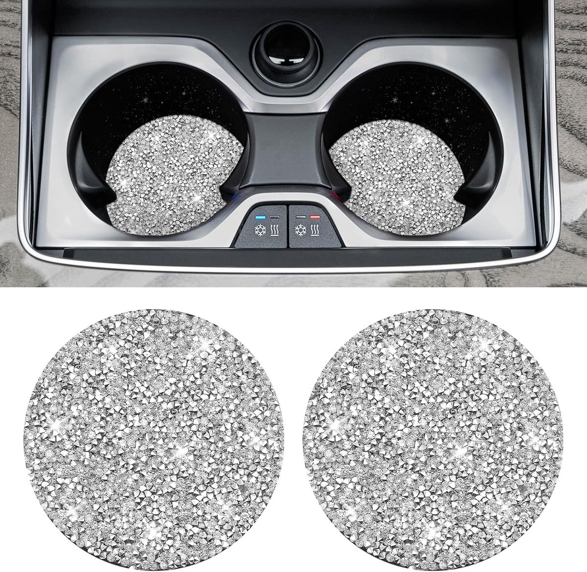 SnelShoppen - Bling Car Coasters 2 Stuks - Kristallen Rhinestone Anti-slip Drinkbekers Houders voor Auto - Luxe Interieuraccessoires voor Vrouwen - Pe
