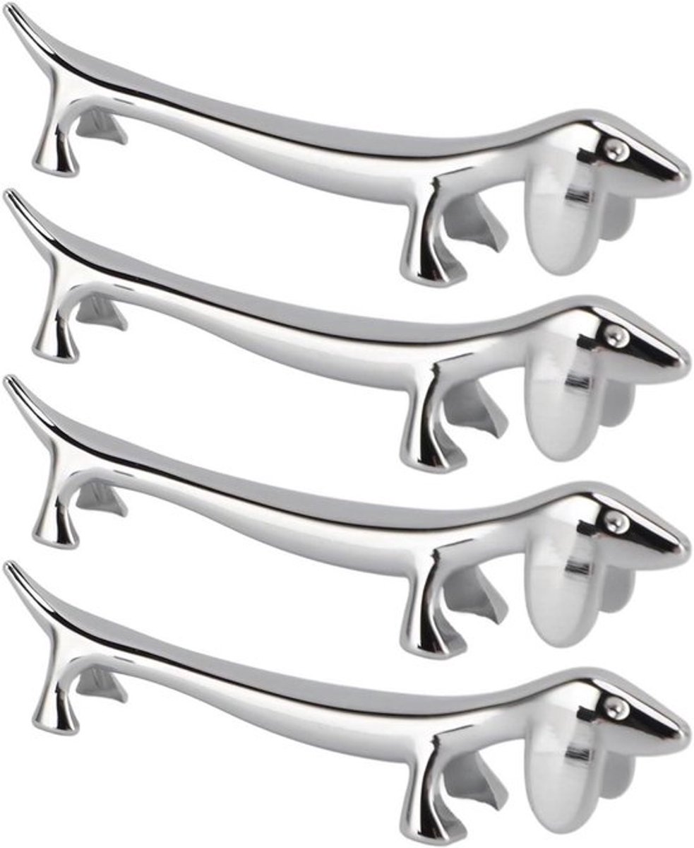Eetstokhouderset van 4 stuks in dierenvorm - zilverkleurig, modern design - geschikt voor messen - keukenaccessoire