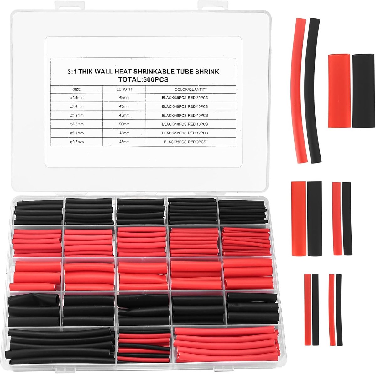 SnelShoppen - 300Pcs Heat Shrink Tubes Set - 3:1 Shrink Ratio - Waterdicht en Isolerend - Zelfklevende Lijn - Dubbelwandig - Zwart en Rood - Perfect v