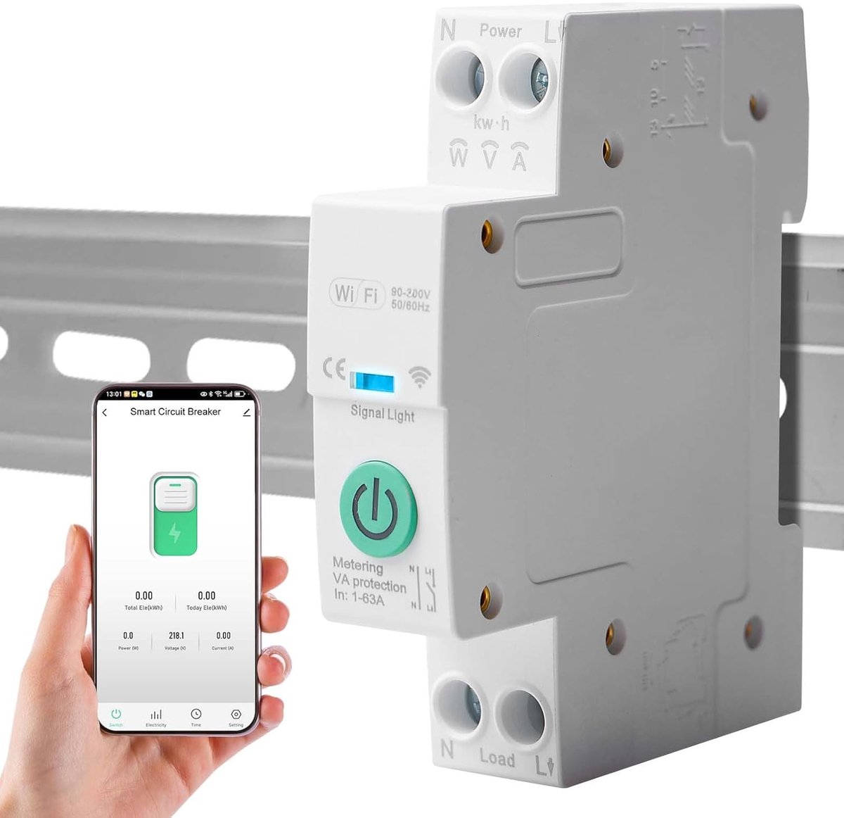 SnelShoppen - WiFi Smart Power Distributor, 1P Din Rail Slimme Thuis Remote Control Switch, Draadloze Schakelaar Compatibel met Alexa en Google Assist