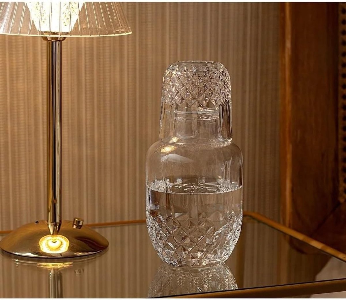 SnelShoppen - Bedside Water Carafe met Glazen Set voor Nachtkastje - Elegante Glazen Kruik met Drinkglazen voor Slaapkamer en Nachtgebruik