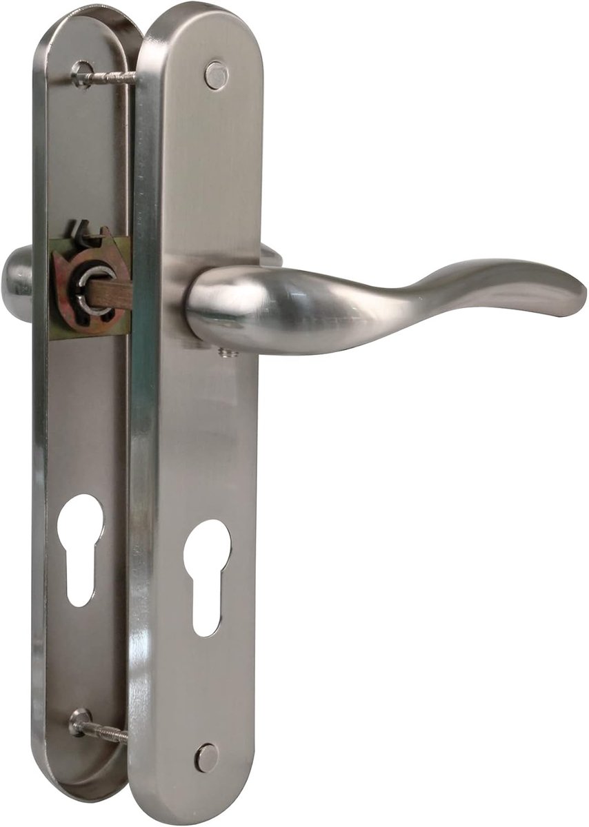 SnelShoppen - Deurhendel set met staalplaat - Model LENA - 238 x 40 mm - 70 mm sleutelgat - Elegante en moderne uitstraling - Mat zilver staal