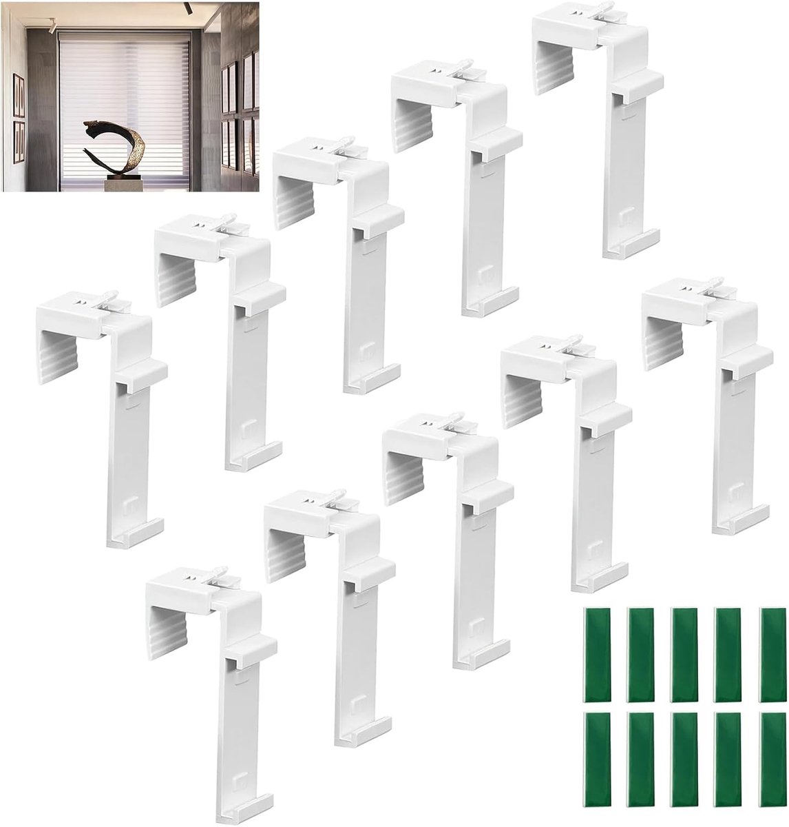 SnelShoppen - Pack van 10 Klemmfix Beugels voor Rolgordijnen, Vervangende Houder, Raamhaken voor PVC Deuren, Ideaal voor Huurwoningen, Geen Boren Nodi