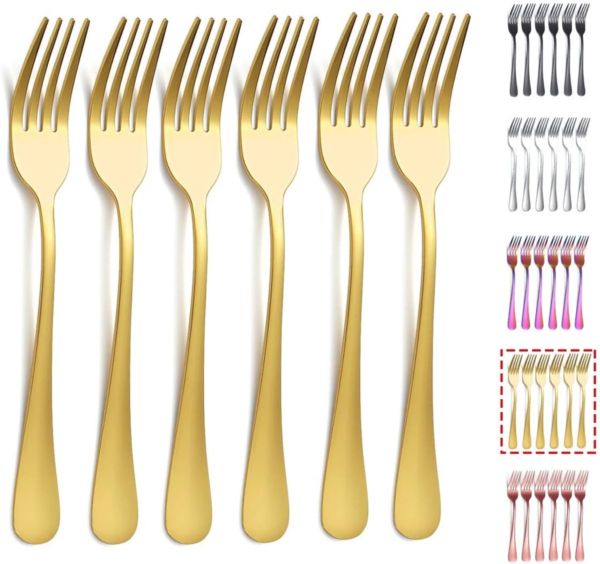 SnelShoppen - Gouden Vorken Set van 6 - Roestvrij Stalen Dinner Vorken 20.75 cm met Titanium Plating - Luxe Zilverwerk voor Bruiloften, Feesten en Din