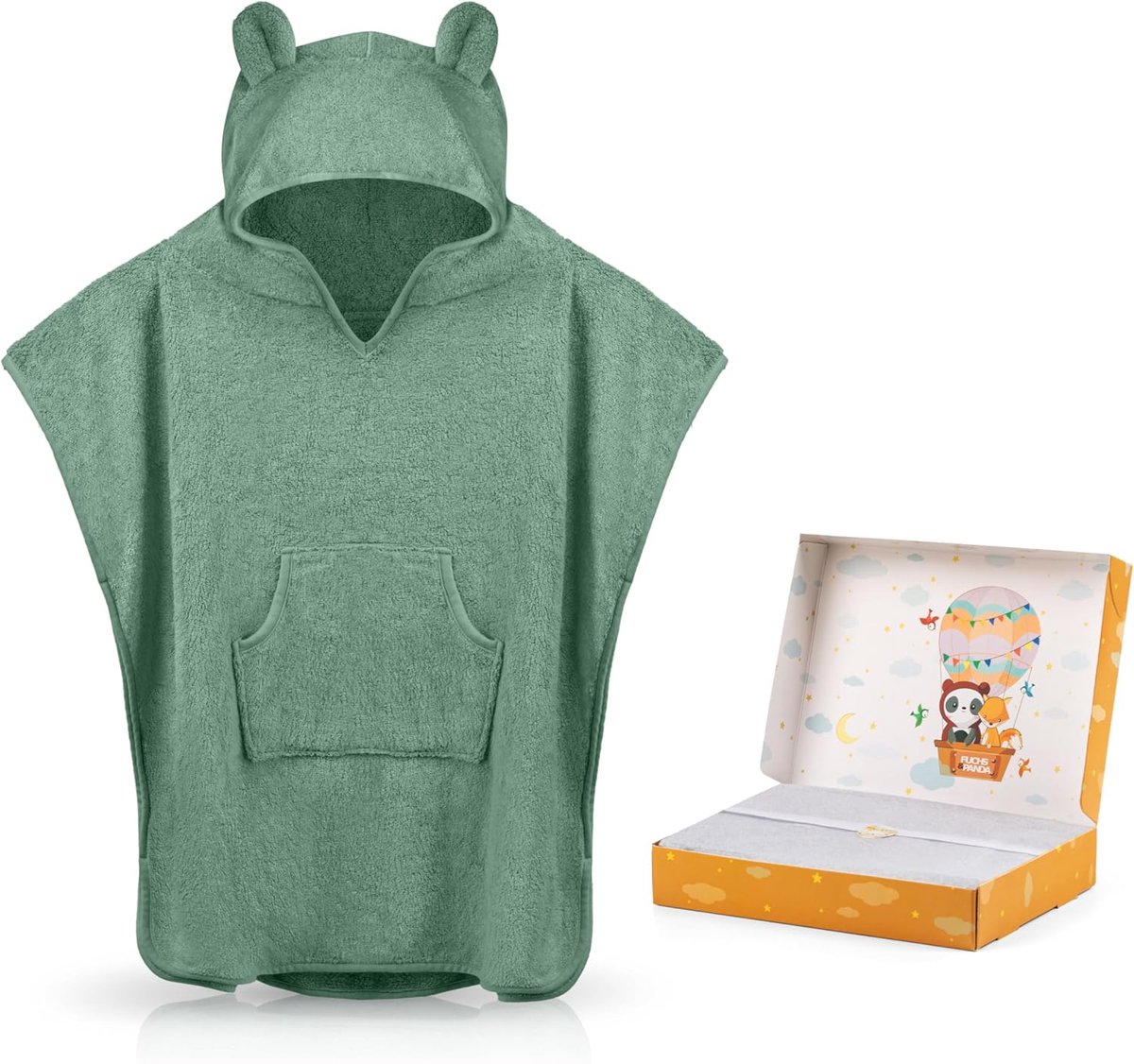 SnelShoppen - Kinder Poncho Bad Poncho Extra Warm en Zacht 100% Bamboe voor Kinderen met Schattige Cadeauverpakking (Koper Groen)