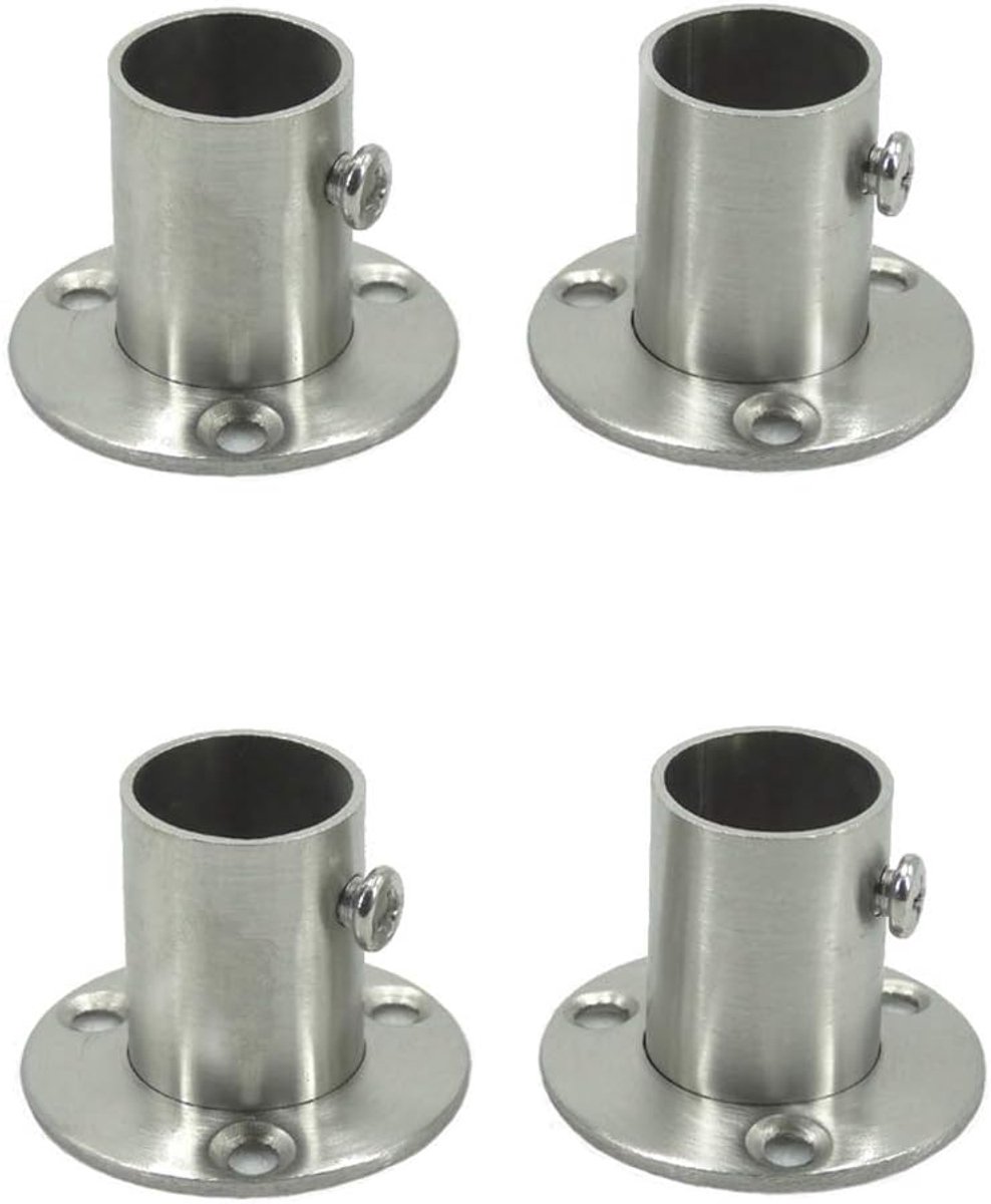 SnelShoppen - RVS Kledinghanger Set van 4 - Verstelbare Flens voor 19mm Buizen - Roestvrij Staal - 42mm x 42mm x 30mm - Zilver - Ideaal voor Thuis, Tu