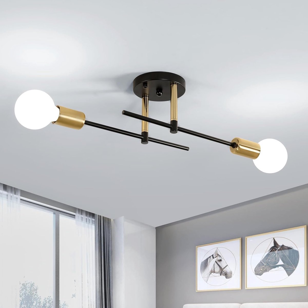 SnelShoppen - Comely Modern Sputnik Kroonluchter 2-Licht E27 Vintage Industrieel, Aanpasbare Gouden IJzeren Plafondlamp voor Slaapkamer, Keuken, Eetka