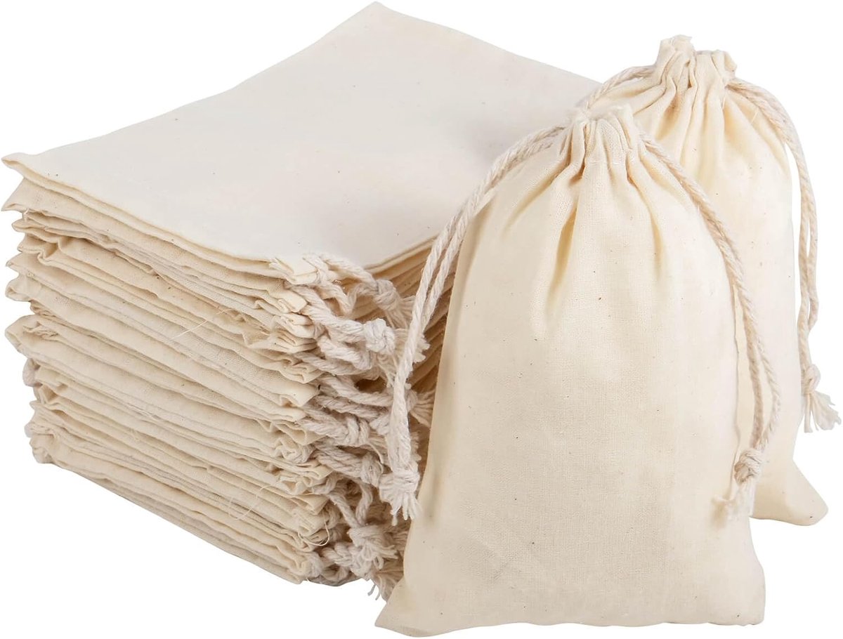 SnelShoppen - Set van 30 Kleine Katoenen Tassen 10 x 14 cm - Jute, Linnen en Katoen - Perfect voor Cadeaus, Huwelijk, Kerst, Feestjes