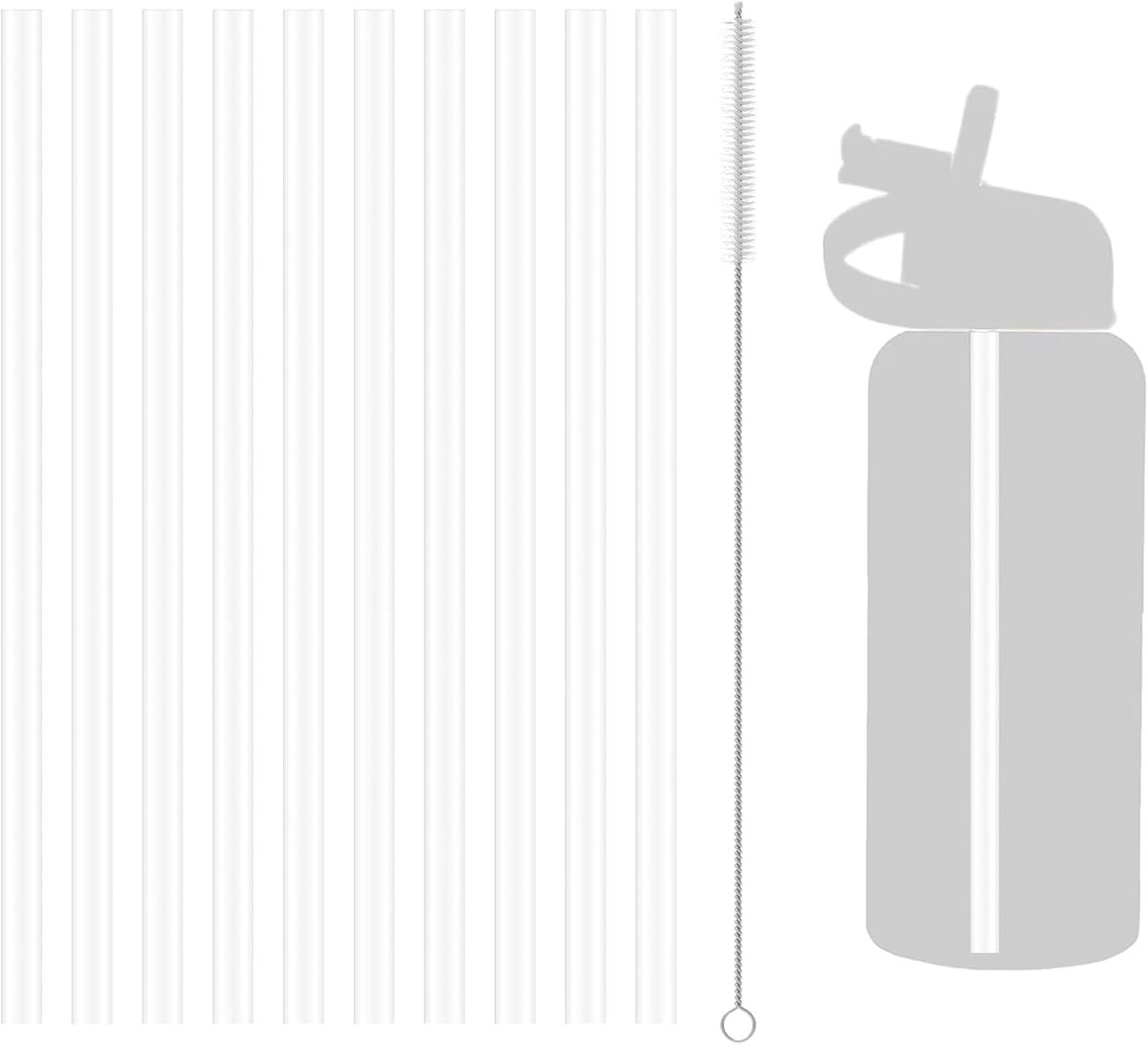 SnelShoppen - 10 Stuks Herbruikbare Plastic Rietjes, Vervangingsrietjes, Compatibel met Hydro Flask en Andere Merken, Inclusief 1 Schoonmaakborstel, P