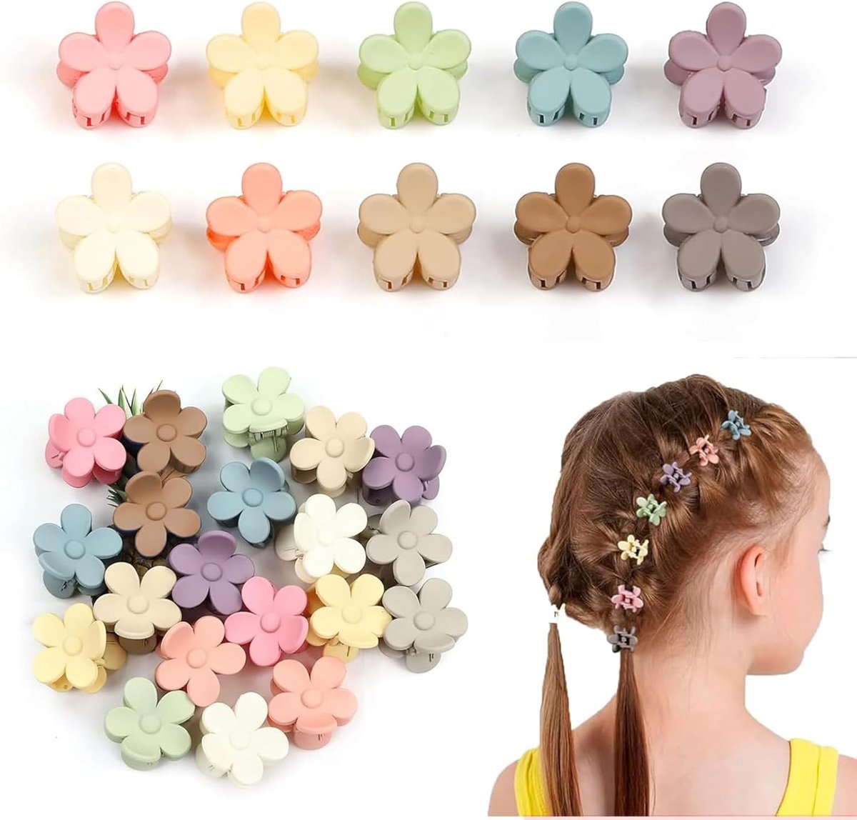 Kleurrijke mini-bloemen haarklemmen - 50 stuks - esthetisch schoon meisje haaraccessoires