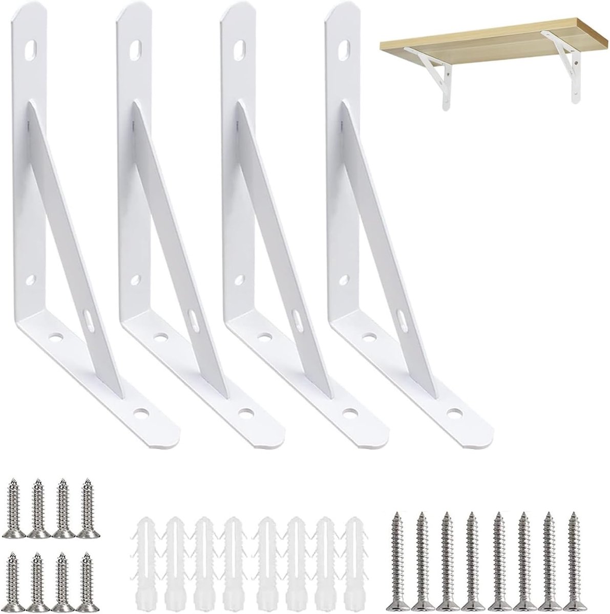 SnelShoppen - 4 Stuks Wandplankhouders, 150mm, Vouw Console, 90 Graden, Metalen Plankdragers, Maximaal 30kg, Inclusief Schroeven, Voor Muurmontage - S