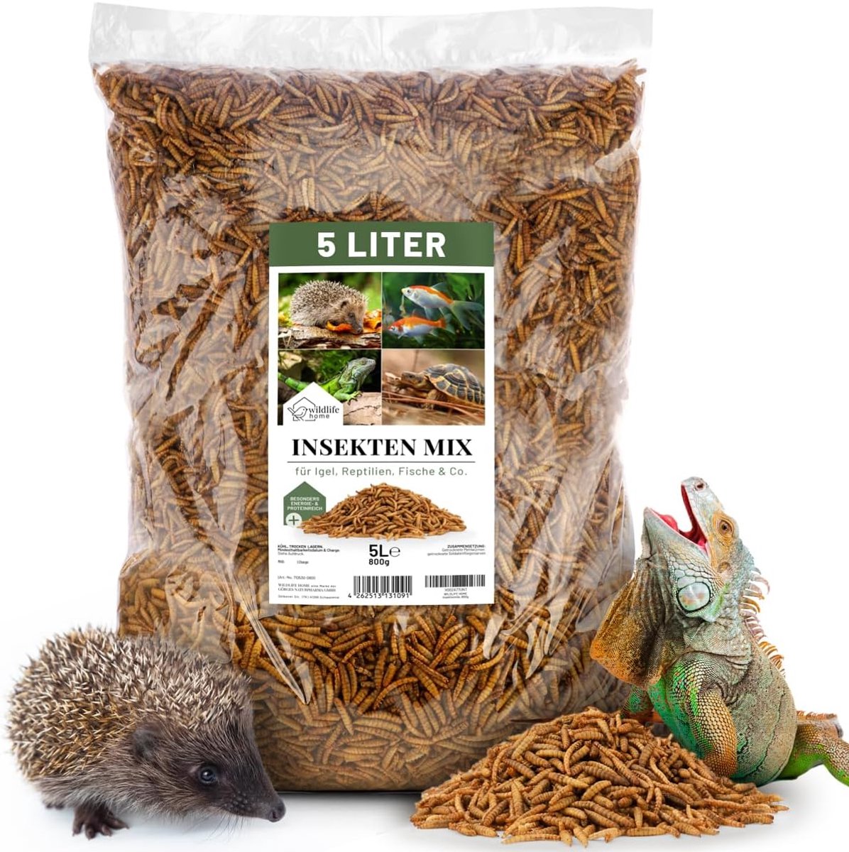 SnelShoppen - Premium Insect Mix 5 Liter - Drogen Meelwormen en Soldaatlarven - Eiwitrijk Insectenvoer voor Vogels, Reptielen, Vissen, Egels en Knaagd