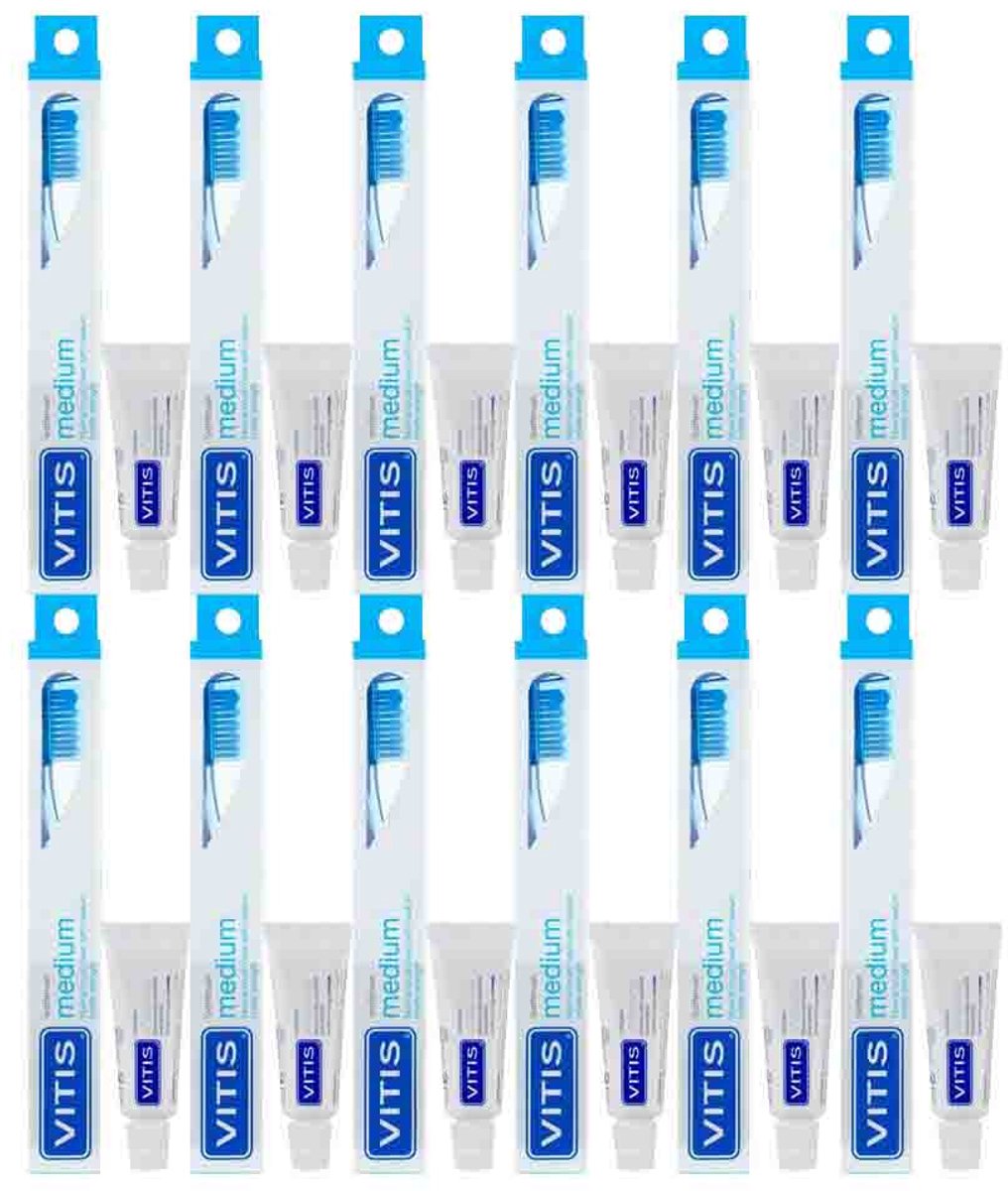 Vitis Tandenborstel + Mini Tandpasta Whitening - 12 x - Voordeelverpakking