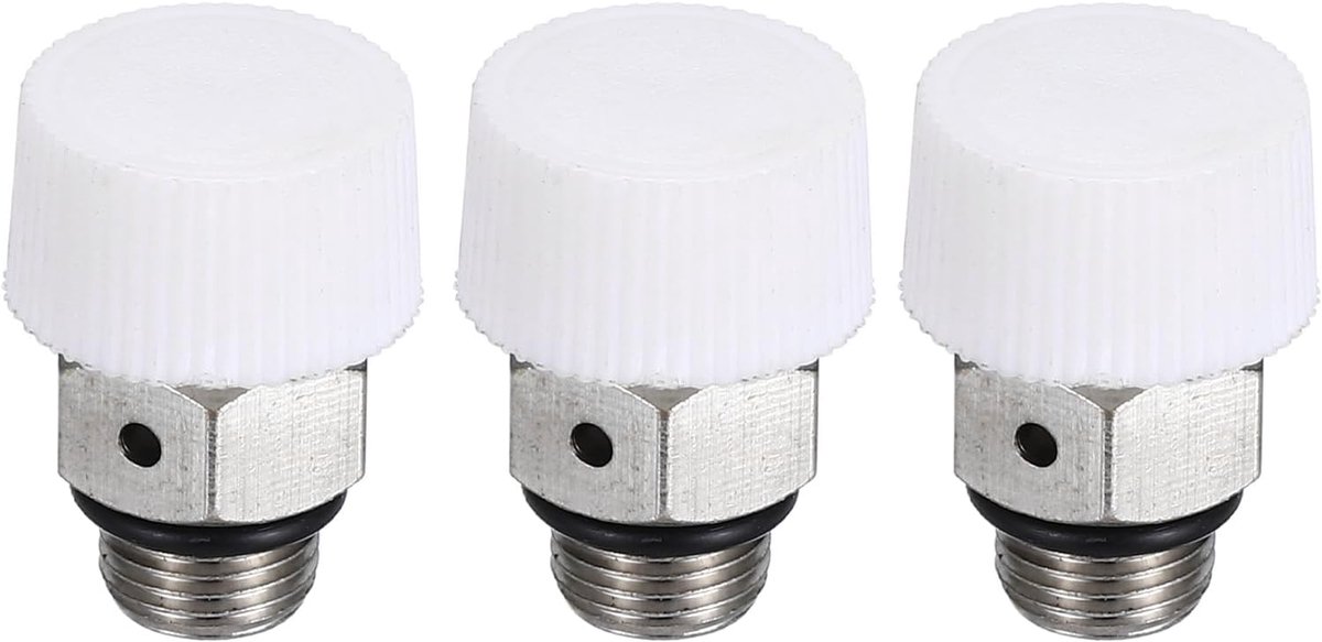 SnelShoppen - Radiator Ventiel 1/8 Inch BSP Manueel, 3-Pack, Vernikkeld Messing, Geen Sleutel Vereist, Silver White, Voor Radiatoren en Verwarming