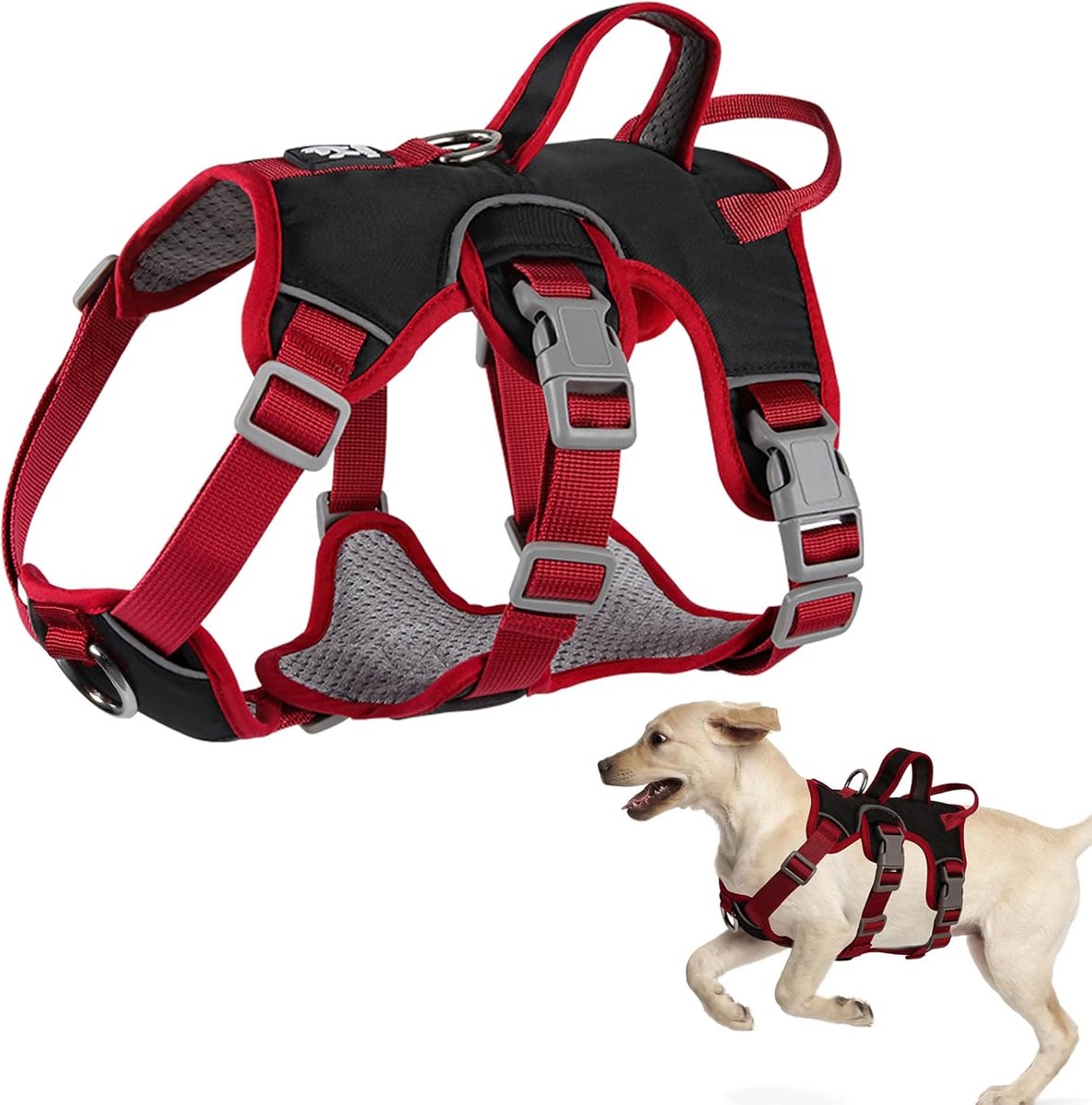 SnelShoppen - Dog Harness Verstelbaar voor Kleine en Middelgrote Honden, Ademend en Reflecterend Anti-Trek Tuig met 2 Handgrepen voor Wandelen en Trai