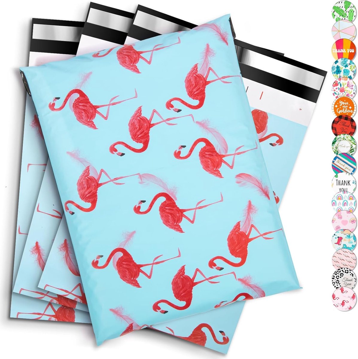 SnelShoppen - Folieverzendzakken 25x35 cm Blauw Flamingo - Ondoorzichtig Plastic Verzendzakken - 100 Stuks - Perfect voor Kleding, Schoenen en Boeken
