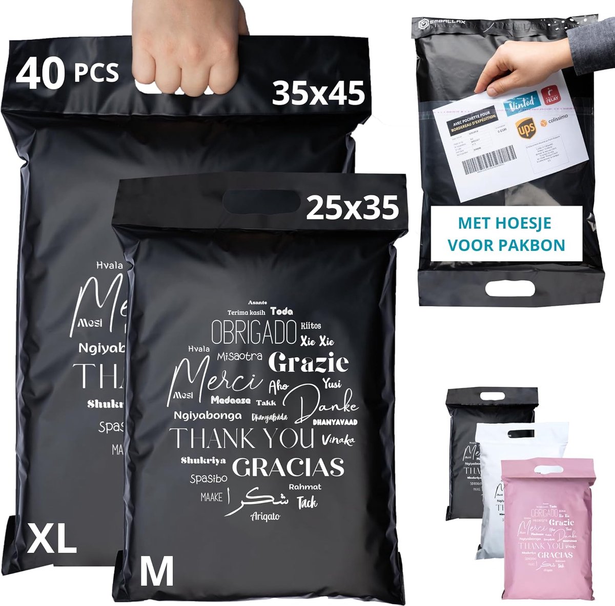SnelShoppen - 40 Verzendzakken Kleding Vinted met Koffer voor Verzendkaart - 2 Maten XL - Waterdicht, Duurzaam, Handig voor Verzendpakketten - Verzend