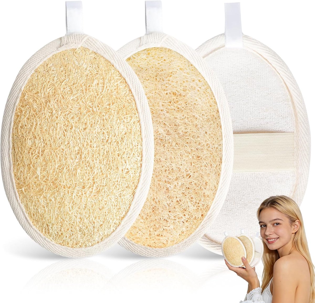 SnelShoppen - Natural Loofah Exfoliating Body Scrubber 3-Pack - Natuurlijke Luffa Spons voor Lichaam en Gezicht - Zacht, Exfoliërend en Ideaal voor Do