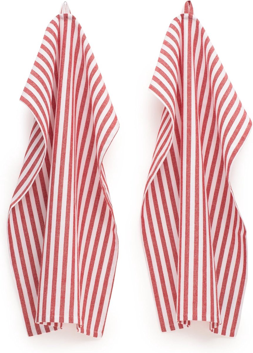 SnelShoppen - Keukenhanddoeken 8-pack Rood/Wit Gestreept 45x70 cm - Katoenen Theedoeken, Hoogwaardige Keukenhanddoeken, Voor Thuis, Feest, Camping