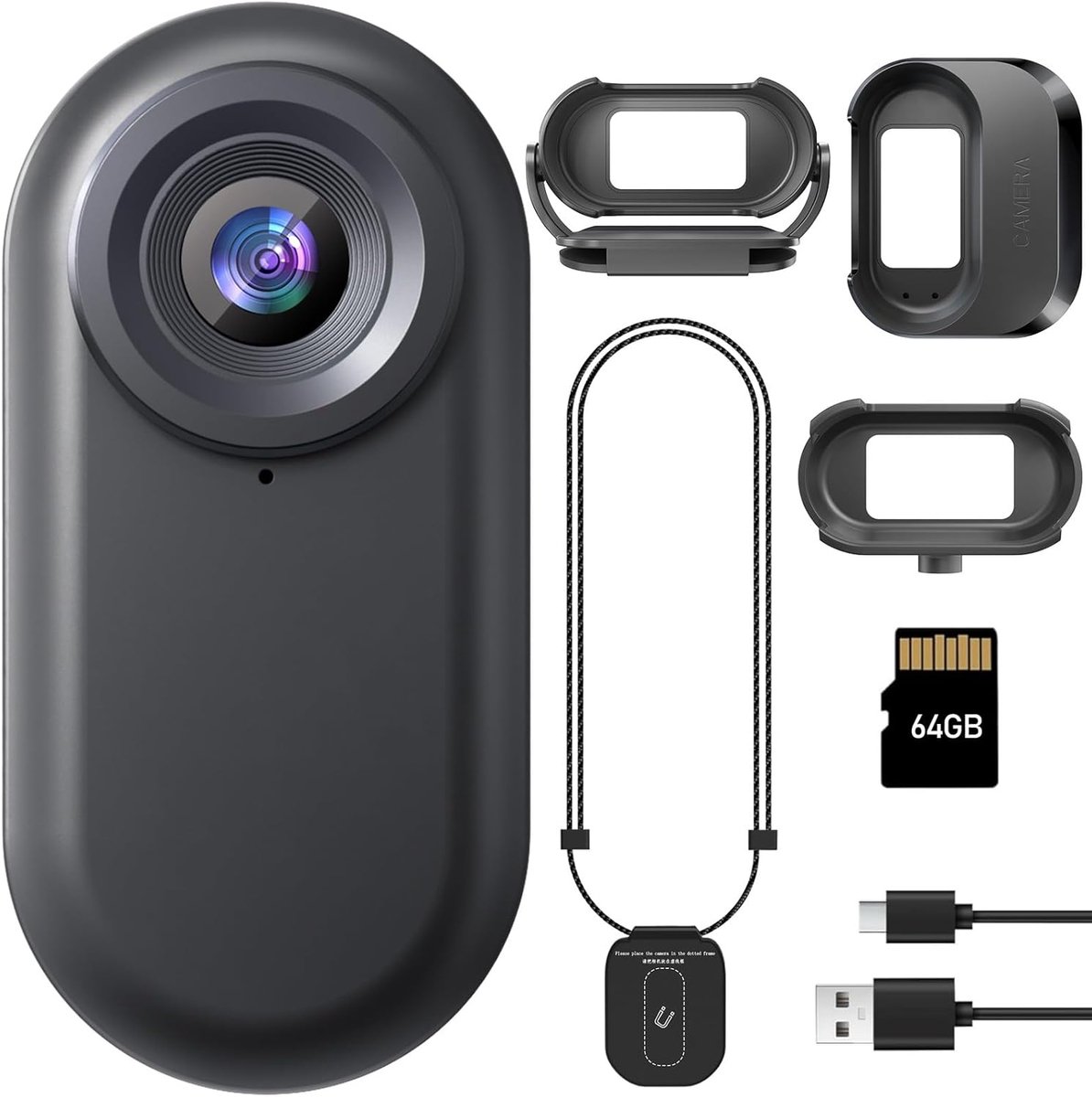 SnelShoppen - Mini Action Cam 64GB - Draagbare Sportcamera met Magnetische Oplaadbox en 1150mAh Batterij - 1080p Kleine Camera voor Vlogs, Reizen, Bui