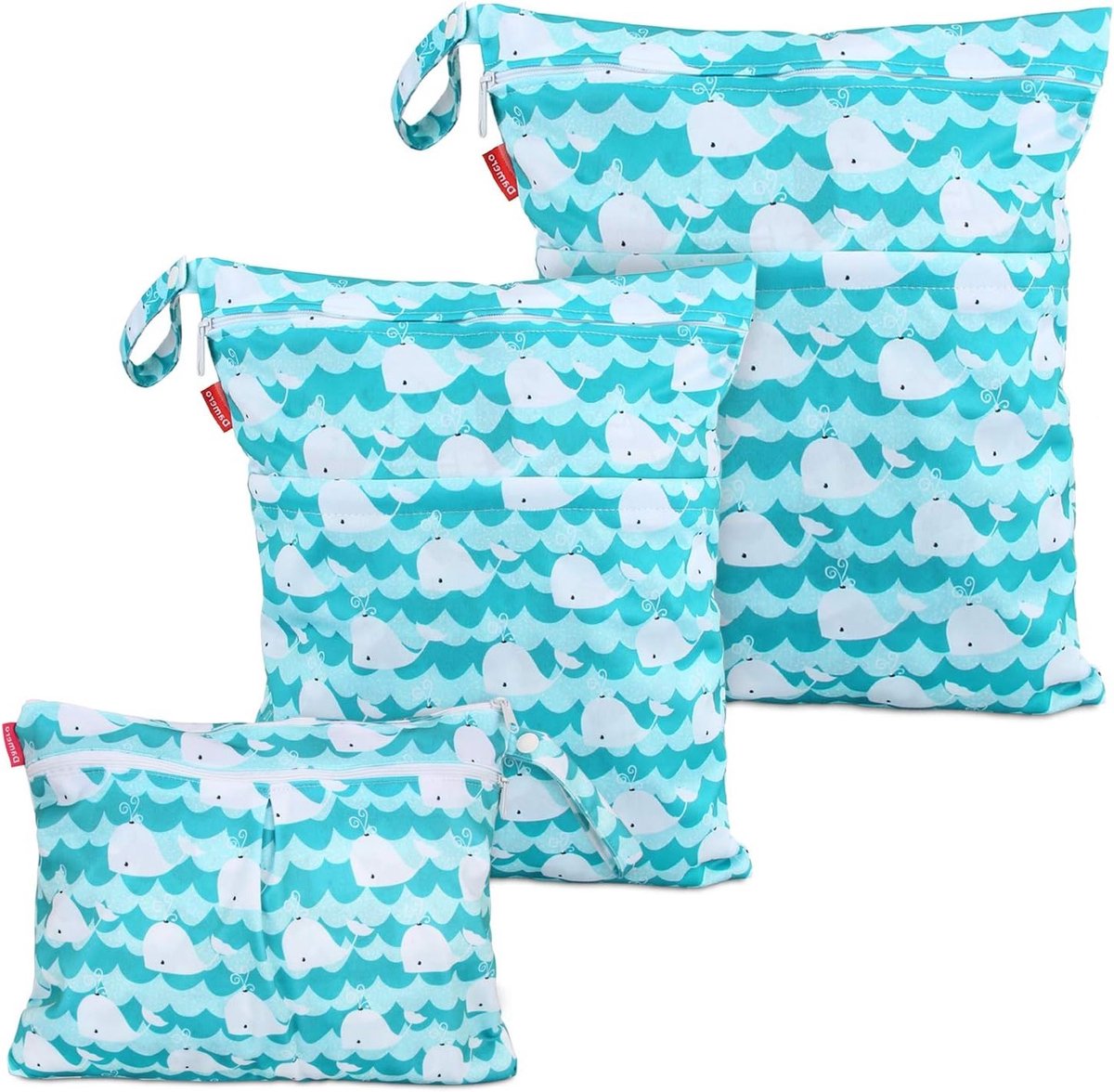 3 Stuks Herbruikbare Luiertassen - Waterdichte Wetbags voor Luiers, Vuile Kleding en Babyaccessoires (Blauwe Walvis)