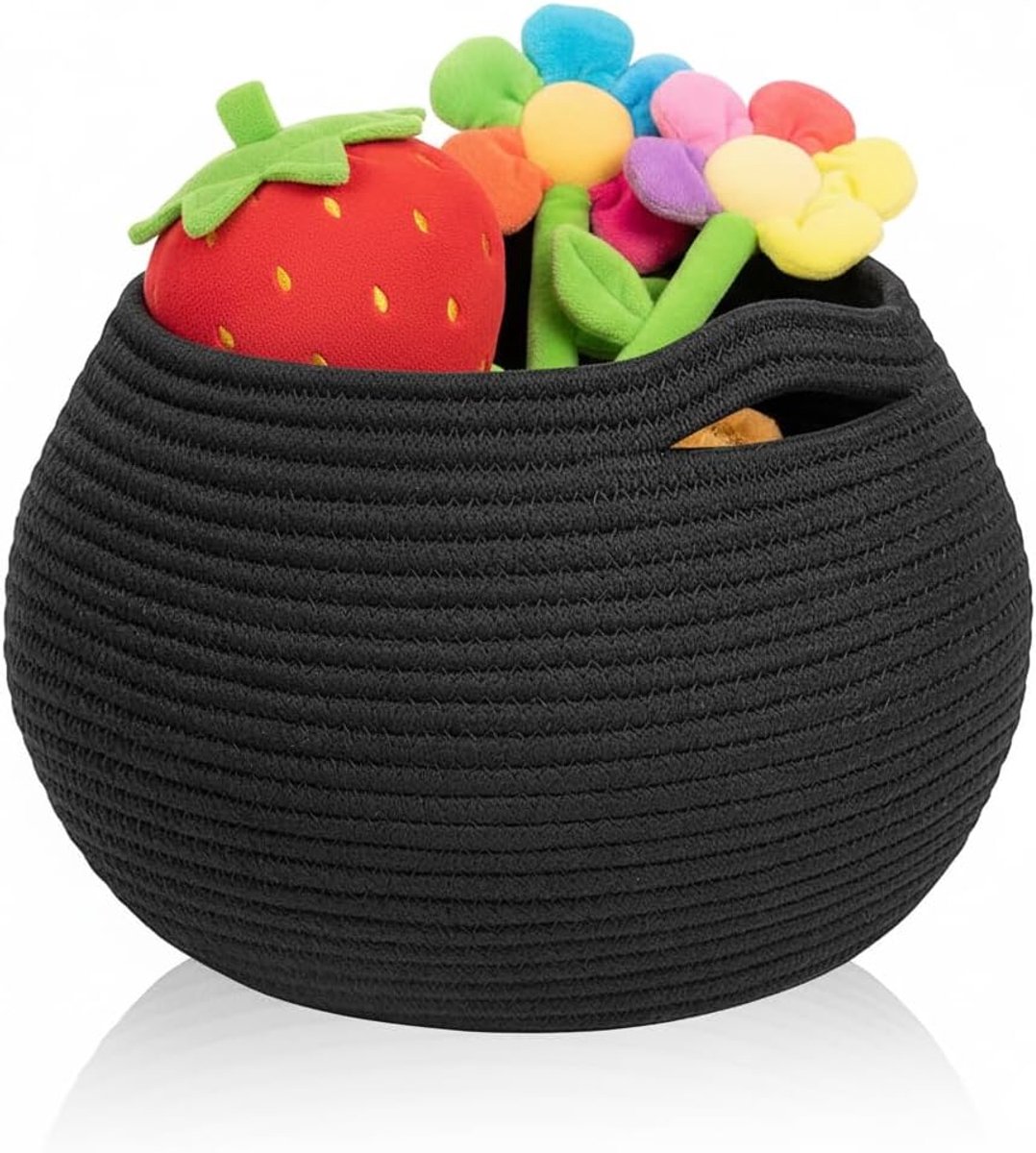 SnelShoppen - Wasmand Klein, Opbergmand Gevlochten, Zwarte Wasmand 25 x 21 cm, Rond, Vouwbare Multifunctionele Opbergmand voor Beddengoed, Handdoeken,