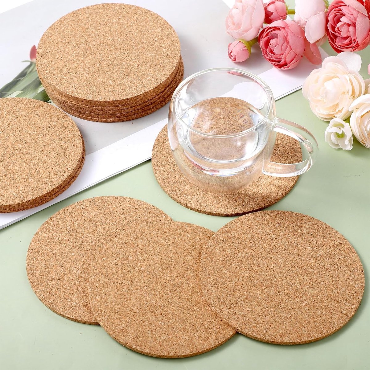 SnelShoppen - 8 Stuks Ronde Kurk Onderzetters 10 cm - Duurzaam, Warmtebestendig en Antislip - Herbruikbaar voor Thuis, Restaurant, Kantoor - Hittebest