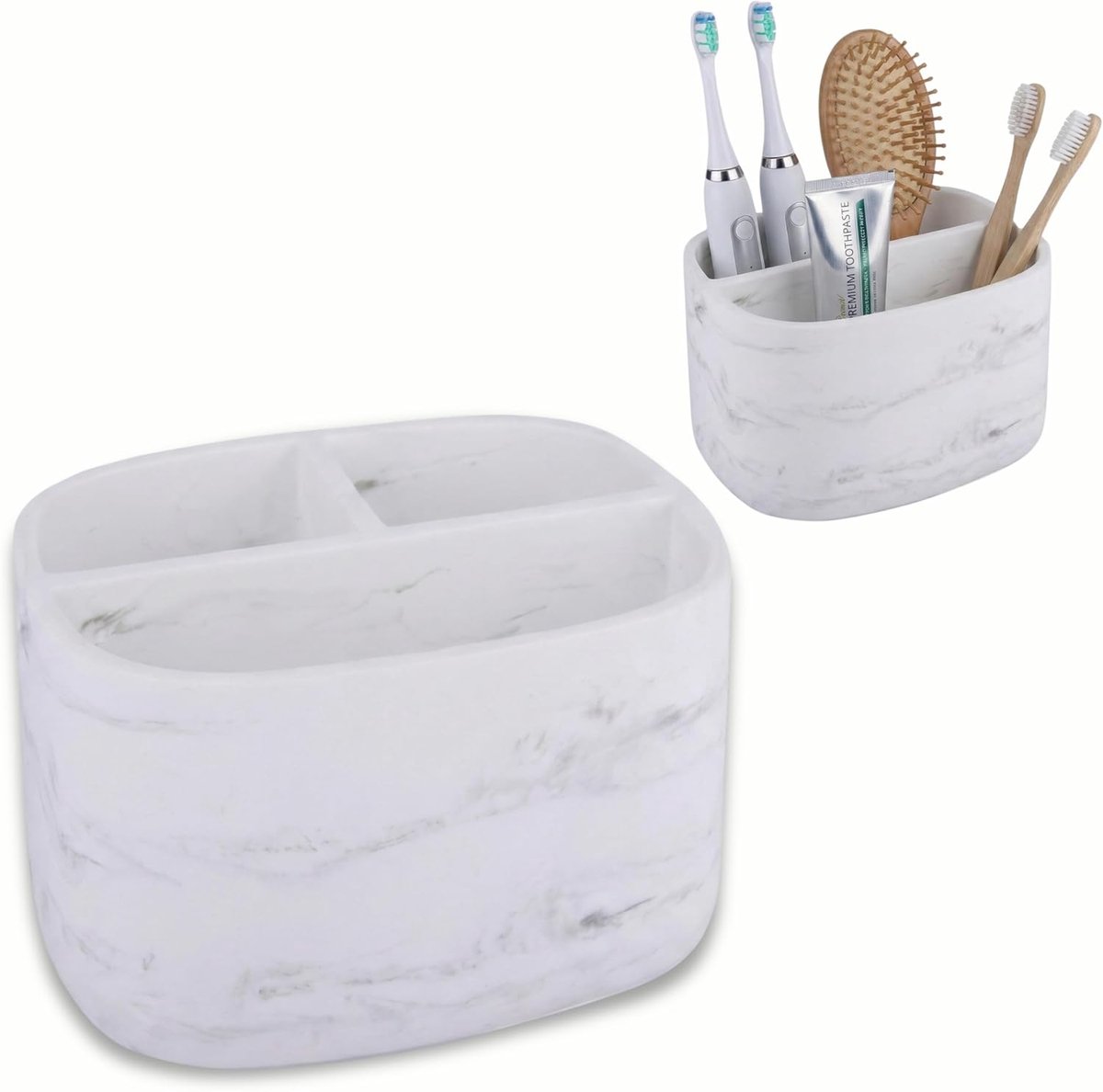 SnelShoppen - Organizer voor Badkamer en Bureau - Houder voor Elektrische Tandenborstels, Make-up Penseel of Afstandsbedieningen - Wit Marmer Look Pol