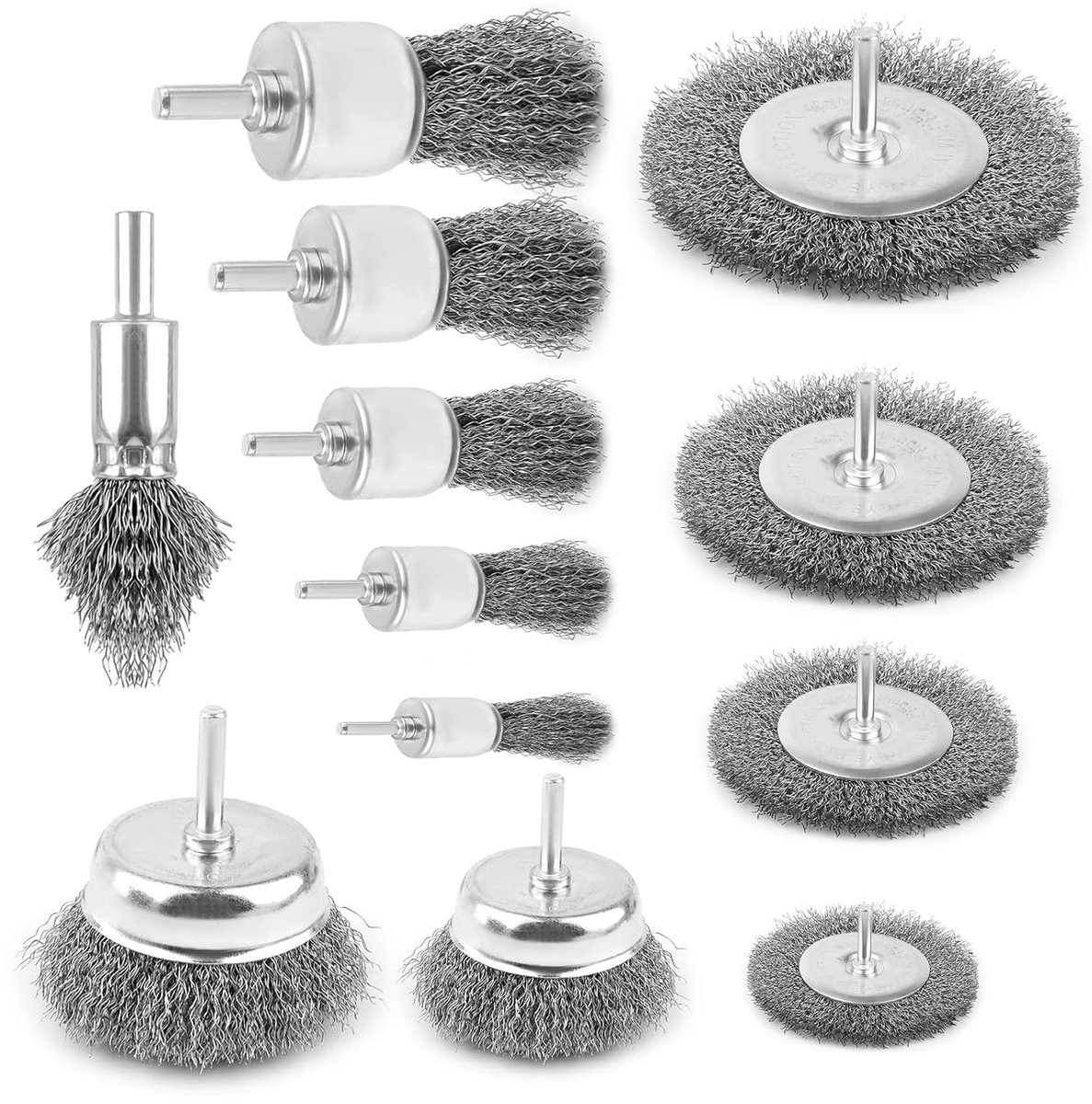 SnelShoppen - 12-delige Metalen Borstels voor Boormachine 6mm - RVS Borstels voor Roest en Corrosie Verwijdering - Schuuraccessoires voor Nauwe Ruimte