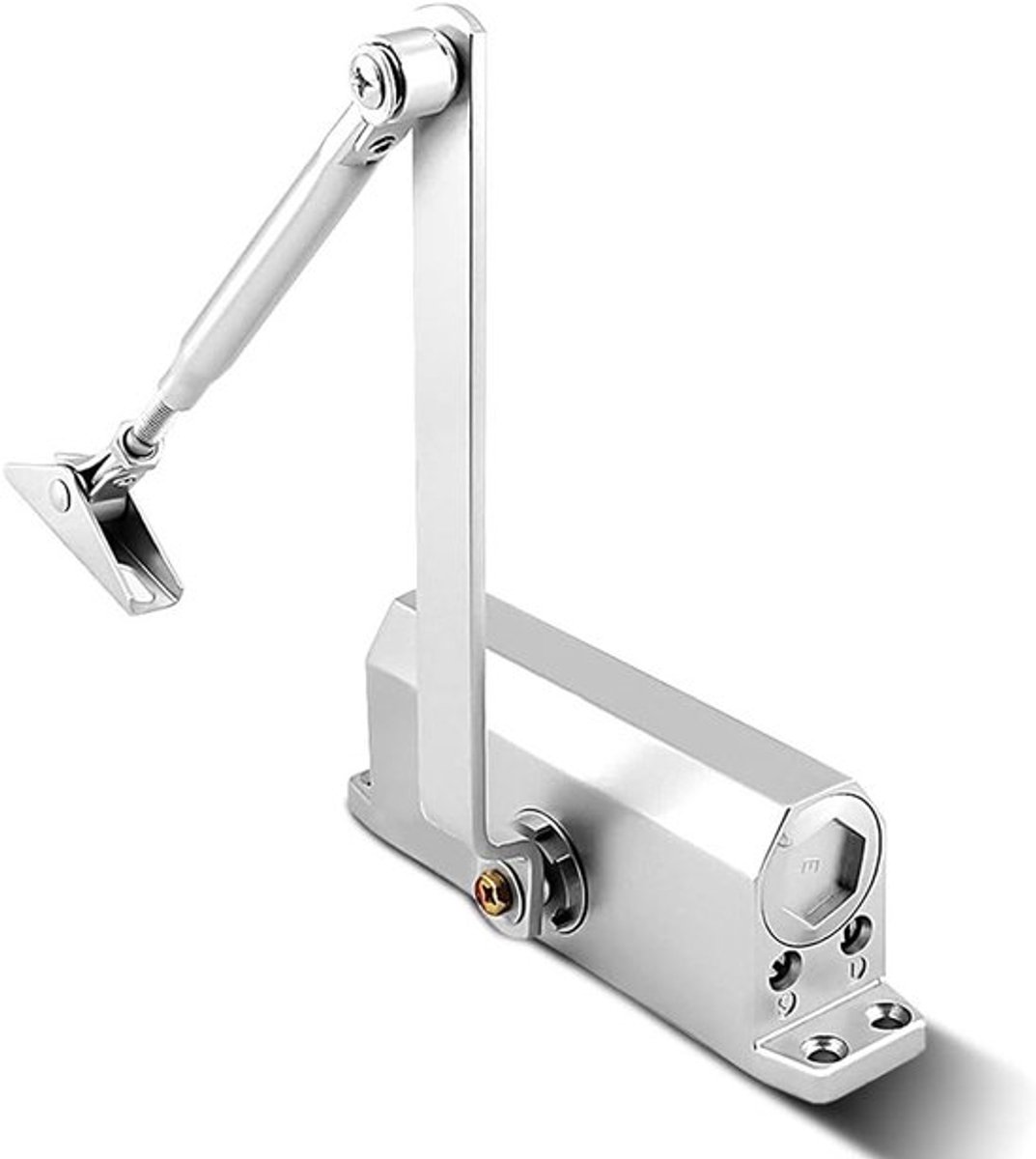 Automatische Deurdranger met Sluitfunctie, Geschikt voor Commerciële en Particuliere Huizen, Voor Deuren van 45-65 kg, Aluminium, Zilver, Eenvoudige Installatie en Duurzaam Ontwerp