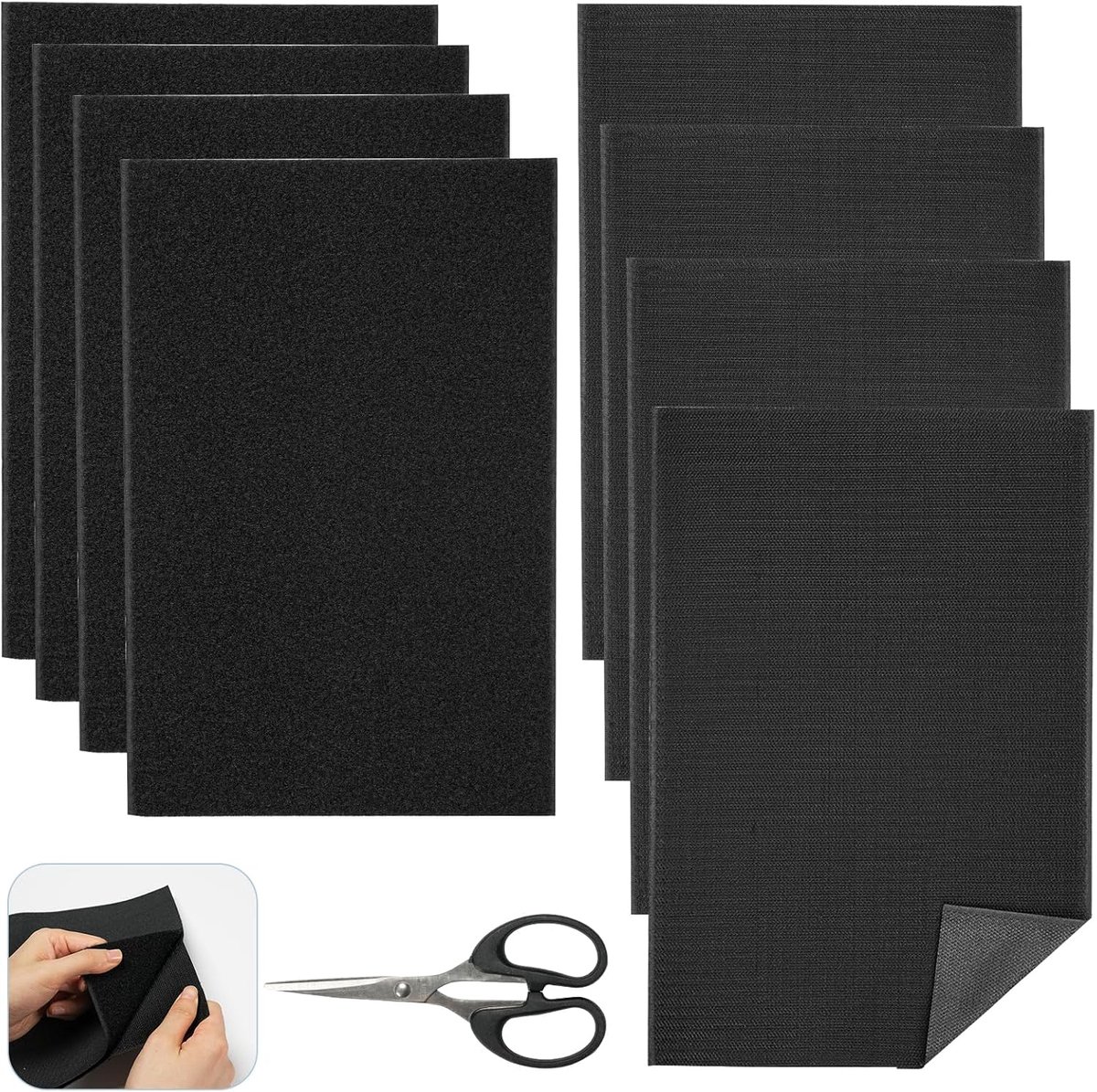 SnelShoppen - 4 Pairs 20x30cm Zwart Fasteners voor Textiel, Naai Accessoires met Schaar, Ideaal voor Kleding, Schoenen en Snelle Reparaties