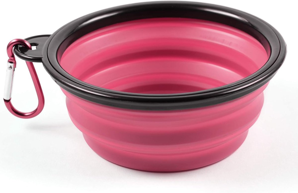 SnelShoppen - Vouwbare Silicone Hondenkom - Reiskom voor Honden en Katten met Karabijnhaak - XL 1000 ml - Roze - Ideaal voor Camping, Wandelen en Thui